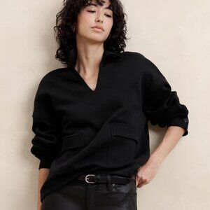 BANANA REPUBLIC FACTORY Scuba Patch Pocket Sweatshirt Black Sz XS Oversized NEW